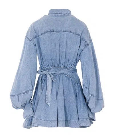 Zimmermann Rebellion Gathered Denim Mini Wrap Dress In Blue
