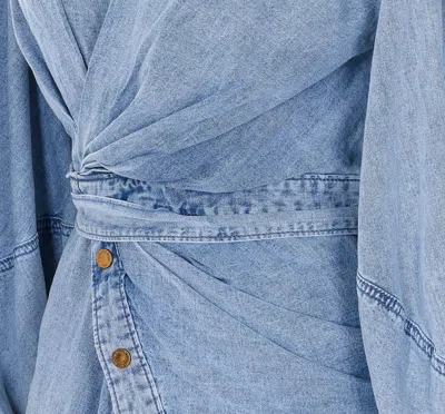 Zimmermann Rebellion Gathered Denim Mini Wrap Dress In Blue