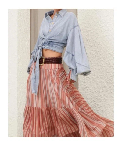 Zimmermann Rebellion Denim Wrap Top Tops Blue In Multi