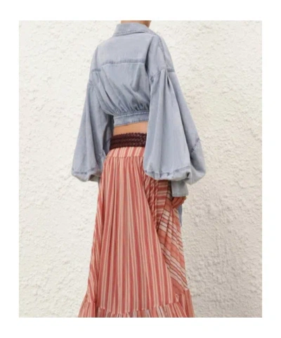 Zimmermann Rebellion Denim Wrap Top Tops Blue In Multi