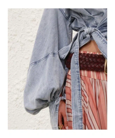 Zimmermann Rebellion Denim Wrap Top Tops Blue In Multi