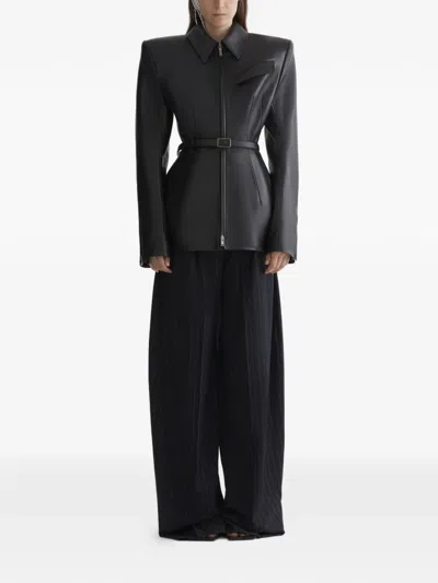 Mugler Leather Fitted Jacket In Black