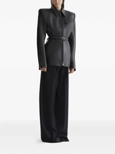Mugler Leather Fitted Jacket In Black