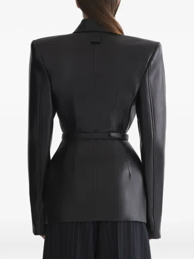 Mugler Leather Fitted Jacket In Black