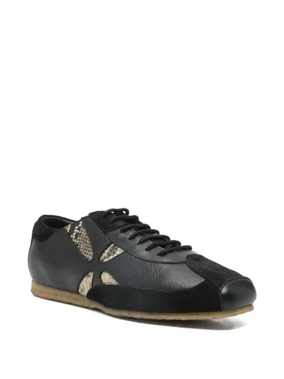 Stefan Cooke Slashed Embossed Leather Sneakers In Black