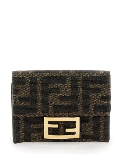 Fendi Micro Trifold Baguette Wallet In Ff Jacquard Fabric In Red