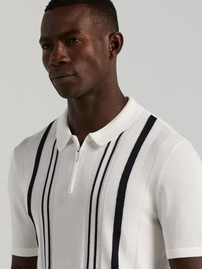 Perry Ellis Men's Cotton Modal Striped Zip Sweater Polo In White