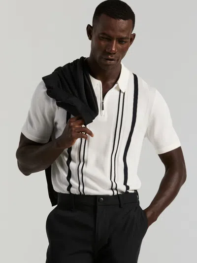 Perry Ellis Men's Cotton Modal Striped Zip Sweater Polo In White