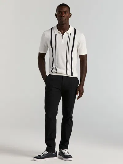 Perry Ellis Men's Cotton Modal Striped Zip Sweater Polo In White