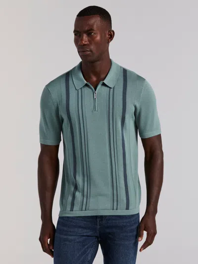 Perry Ellis Men's Cotton Modal Striped Zip Sweater Polo In White