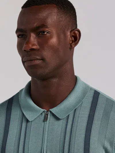 Perry Ellis Men's Cotton Modal Striped Zip Sweater Polo In White