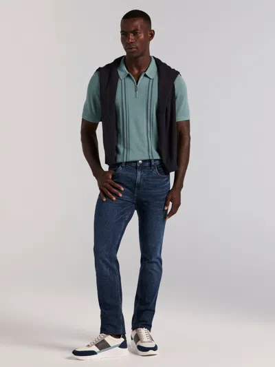 Perry Ellis Men's Cotton Modal Striped Zip Sweater Polo In White