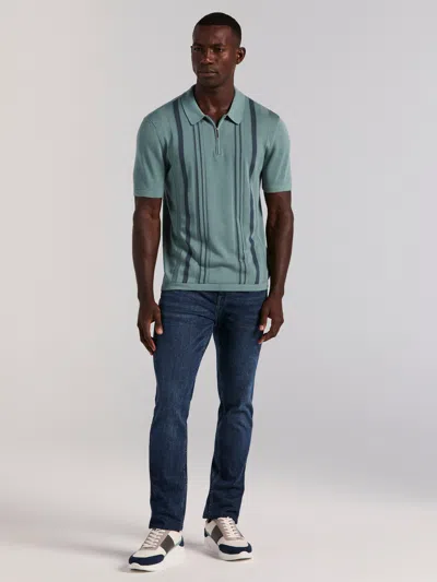 Perry Ellis Men's Cotton Modal Striped Zip Sweater Polo In White