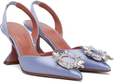 Amina Muaddi Elegant Crystal-embellished Pointed Toe Slingbacks With 95mm Heel In Purple