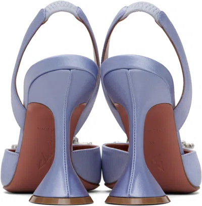 Amina Muaddi Elegant Crystal-embellished Pointed Toe Slingbacks With 95mm Heel In Blue