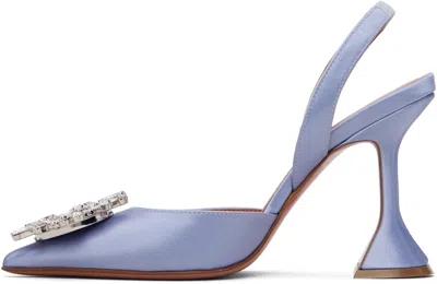 Amina Muaddi Elegant Crystal-embellished Pointed Toe Slingbacks With 95mm Heel In Blue
