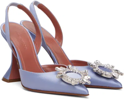 Amina Muaddi Elegant Crystal-embellished Pointed Toe Slingbacks With 95mm Heel In Blue