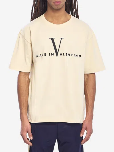 Valentino Garavani Cotton T-shirt With Made In Print Clothing In Nude