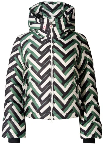 Perfect Moment Polar Flare Quilted Printed Down Ski Jacket In Green