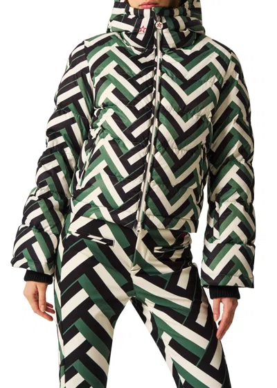 Perfect Moment Polar Flare Quilted Printed Down Ski Jacket In Green