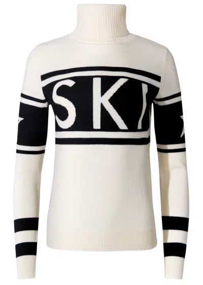 Perfect Moment Schild Intarsia Merino Wool Turtleneck Sweater In Neutral