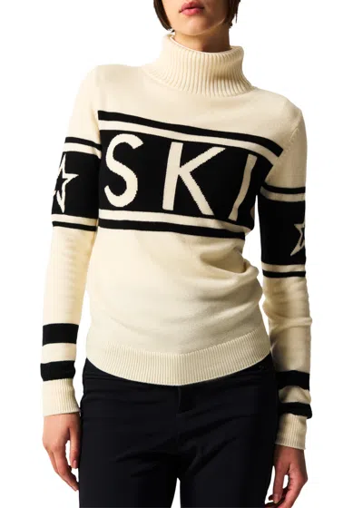 Perfect Moment Schild Intarsia Merino Wool Turtleneck Sweater In Neutral