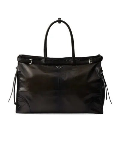 Prada Chocolate Leather Large Shopping Bag In Brown