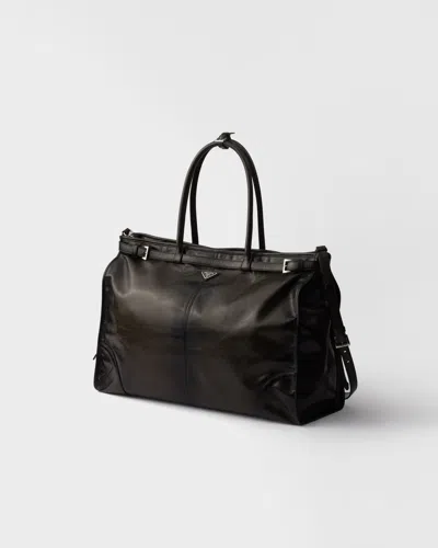 Prada Chocolate Leather Large Shopping Bag In Brown