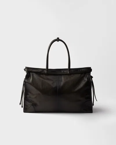 Prada Chocolate Leather Large Shopping Bag In Brown