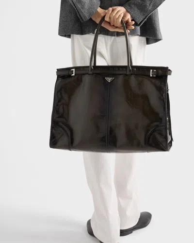 Prada Chocolate Leather Large Shopping Bag In Brown