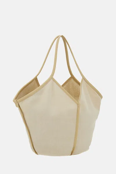 Hereu Cream White Linen Tote Bag With Leather Details In Neutral