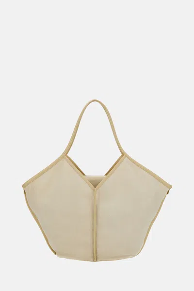 Hereu Cream White Linen Tote Bag With Leather Details In Neutral
