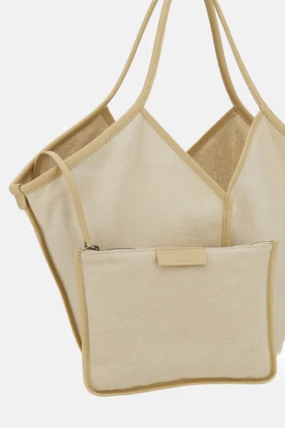 Hereu Cream White Linen Tote Bag With Leather Details In Neutral