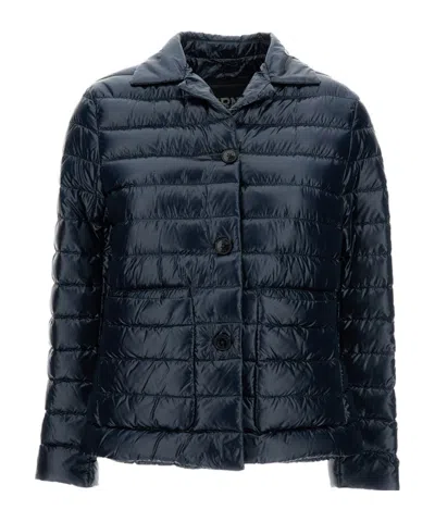 Herno Quilted Blue Down Jacket With Button Fastening In Blue