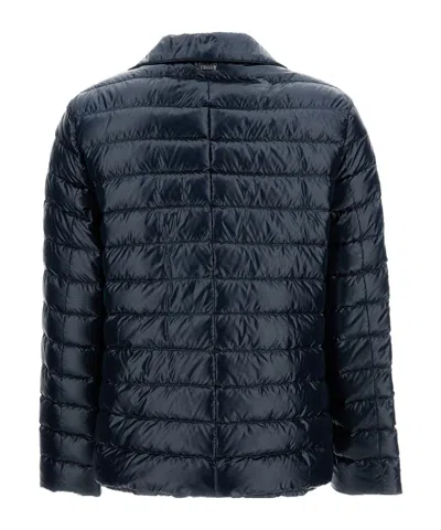 Herno Quilted Blue Down Jacket With Button Fastening In Blue