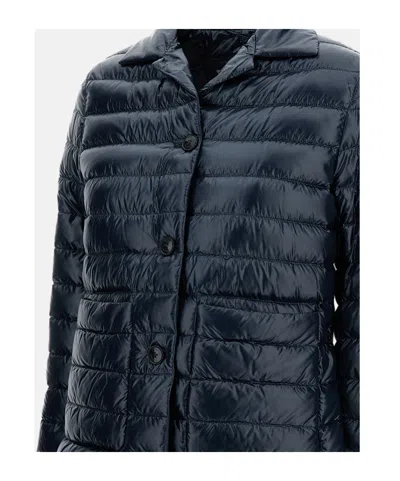 Herno Quilted Blue Down Jacket With Button Fastening In Blue