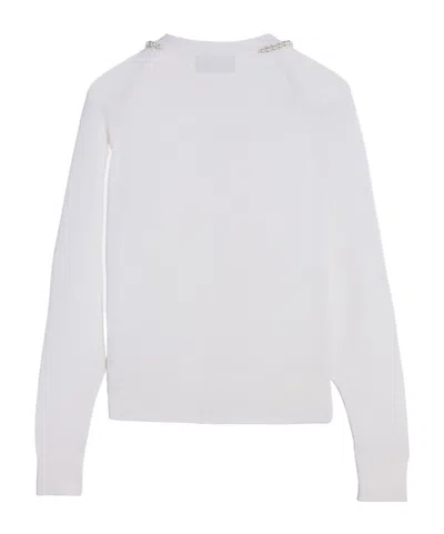 Simone Rocha Merino Silk Cardigan With Embroidered Pearl Neckline In White