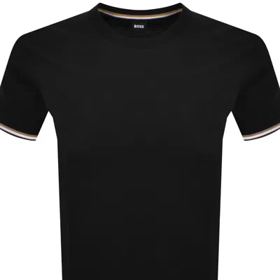 Hugo Boss Cotton-jersey T-shirt With Signature-stripe Cuffs In Dark Blue