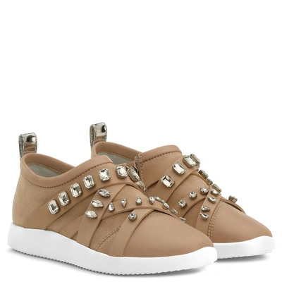 Shop Giuseppe Zanotti - Pink Suede And Nappa 'runner' Sneaker With Crystals Christie