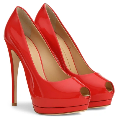 Shop Giuseppe Zanotti - Red Patent Leather Open-toe Pump Sharon 120