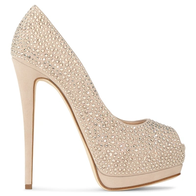 Giuseppe Zanotti - 130 Mm Nude Suede Open-toe Pump With Crystals Sharon Crystal In Beige