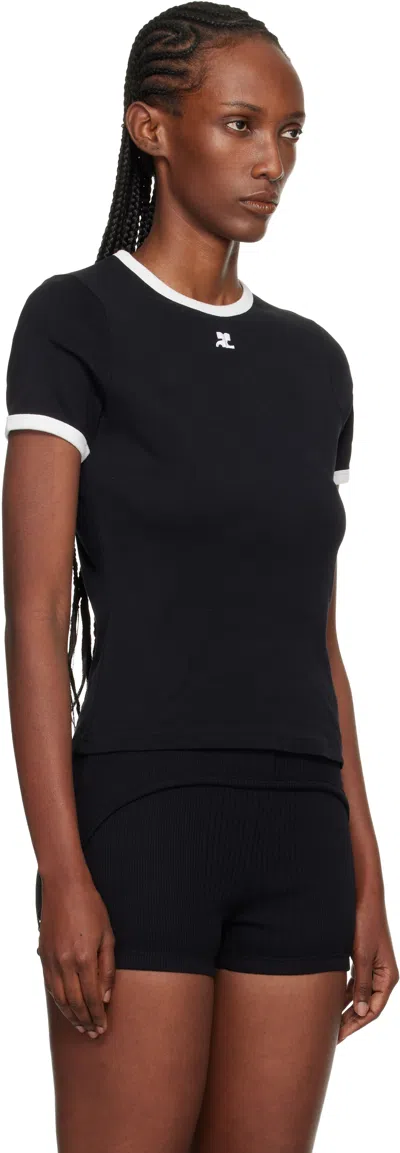Courrèges Courreges Women Cotton T Shirt With Contrasting Profiles In Black