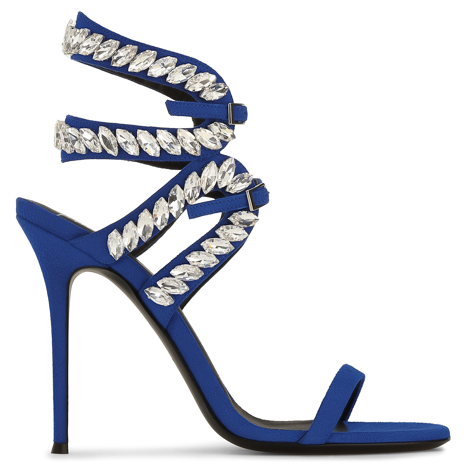 Giuseppe Zanotti - Blue Suede Sandal With Crystals Claudia ModeSens