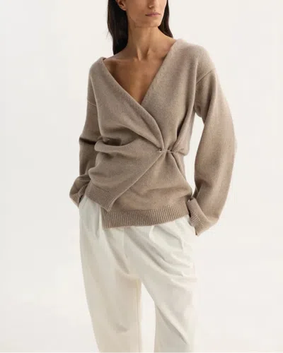 Rohe Off Shoulder Wool Cashmere Wrap Cardigan In Brown