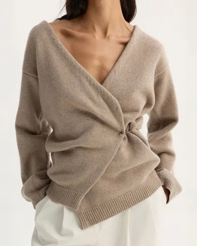 Rohe Off Shoulder Wool Cashmere Wrap Cardigan In Brown
