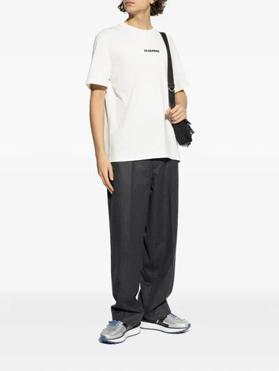 Jil Sander Men White Crewneck T-shirt With Logo Lettering On The Front In Cotton Man In White
