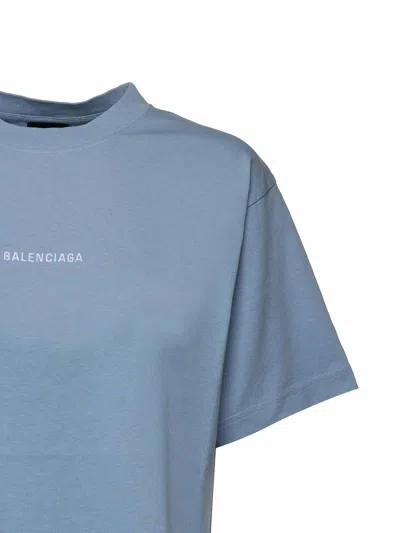 Balenciaga Logo Embroidered Cotton Jersey T-shirt In Blue