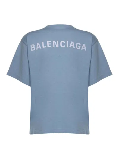 Balenciaga Logo Embroidered Cotton Jersey T-shirt In Blue