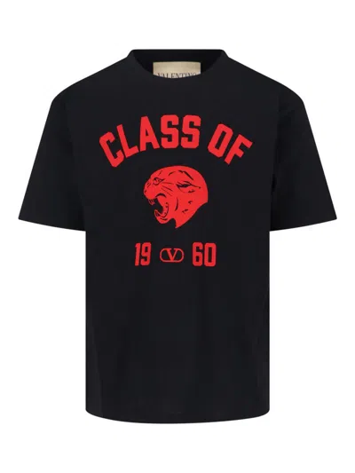 Valentino Garavani Cotton T-shirt With Panther Print In Black