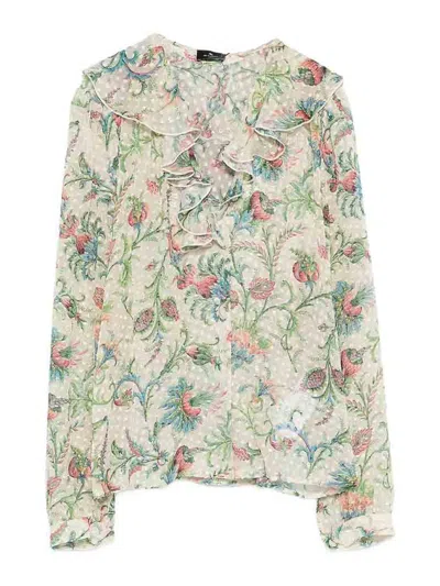 Etro Ruffled Floral Top In Multi